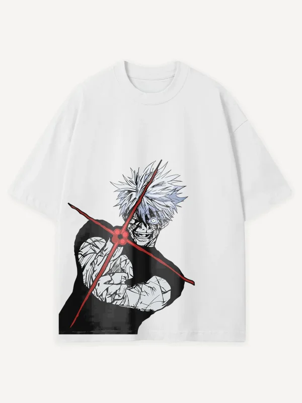 Gojo Satoru Anime Baskılı Beyaz Oversize Tshirt