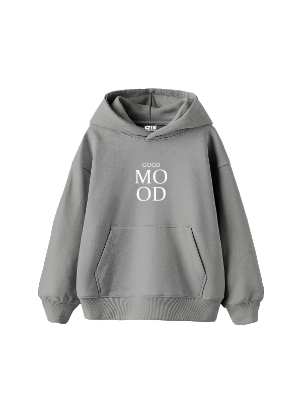 Good Mood Baskılı Oversize Unisex Gri Hoodie