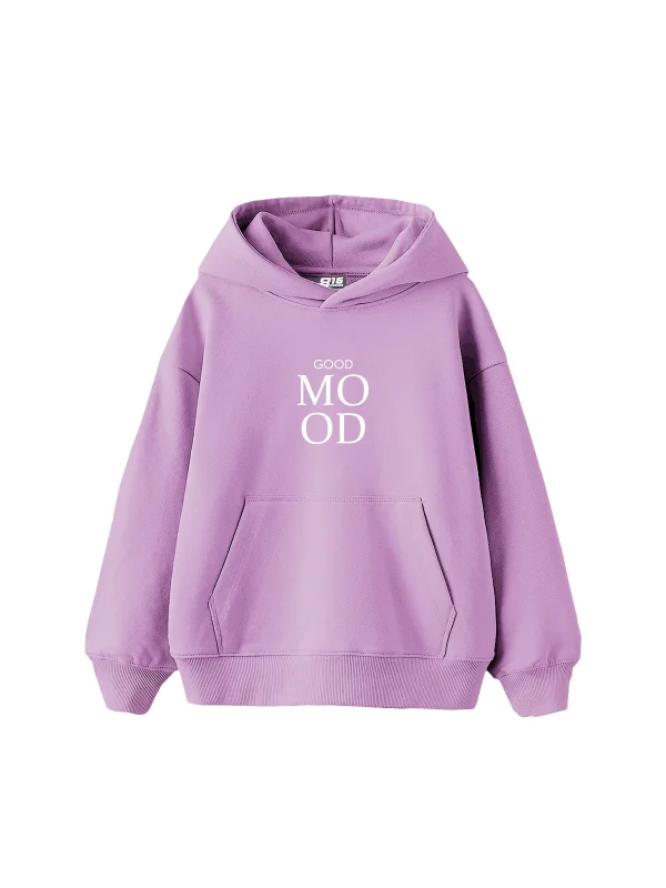 Good Mood Baskılı Oversize Unisex Mor Hoodie
