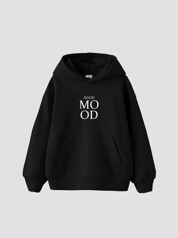 Good Mood Baskılı Oversize Unisex Siyah Hoodie
