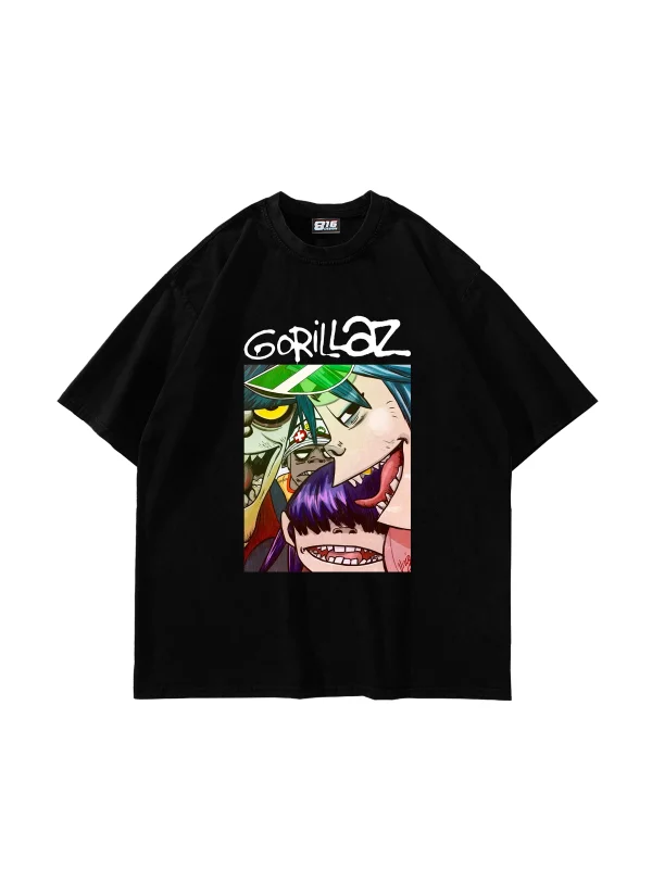 Gorillaz Baskılı Oversize Unisex Siyah Tshirt