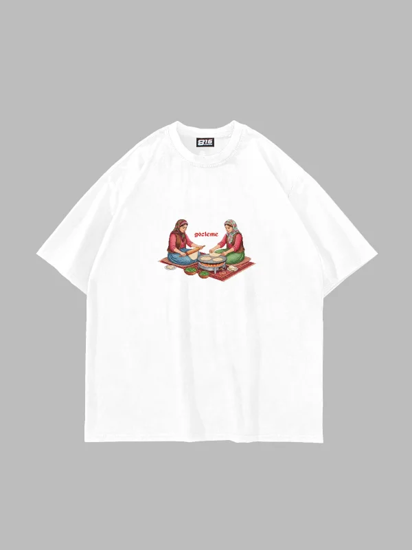 Gözleme Baskılı Oversize Unisex Beyaz Tshirt