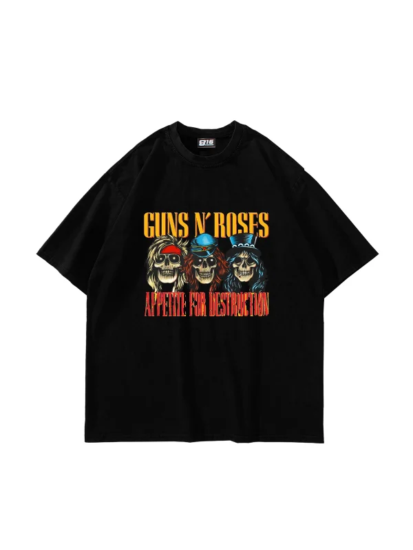 Guns N Roses Destruction Baskılı 24/1 Oversize Unisex Siyah Tshirt