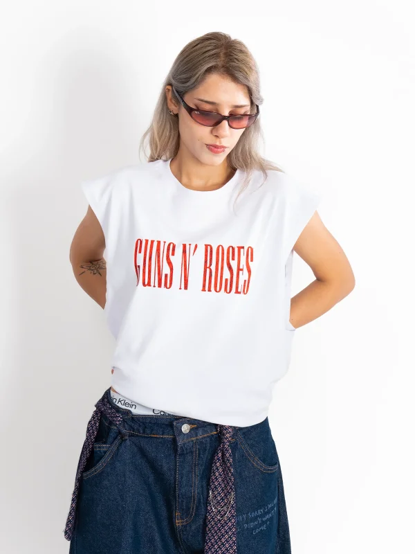 Guns N Roses Illusion Baskılı Beyaz Sıfır Kol Tshirt