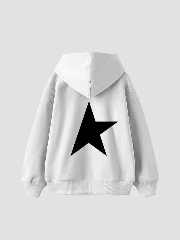 Half Star Baskılı Oversize Unisex Beyaz Hoodie