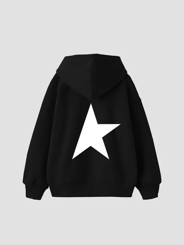 Half Star Baskılı Oversize Unisex Siyah Hoodie