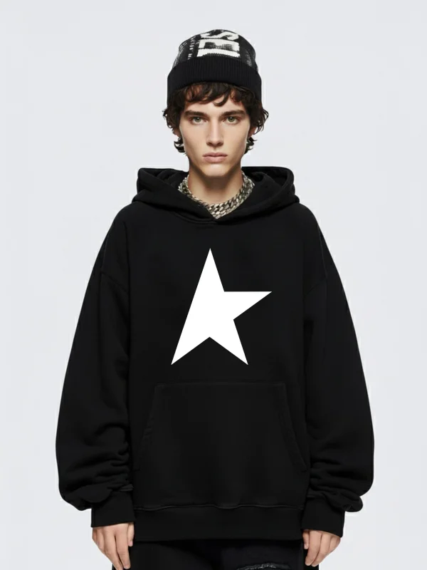 Half Star Baskılı Oversize Unisex Siyah Hoodie