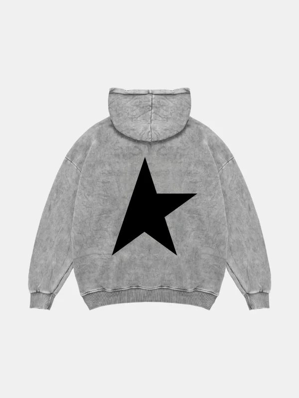 Half Star Baskılı Oversize Unisex Yıkamalı Beyaz Hoodie