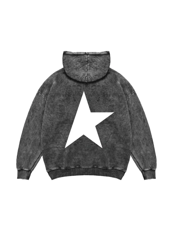 Half Star Baskılı Oversize Unisex Yıkamalı Siyah Hoodie