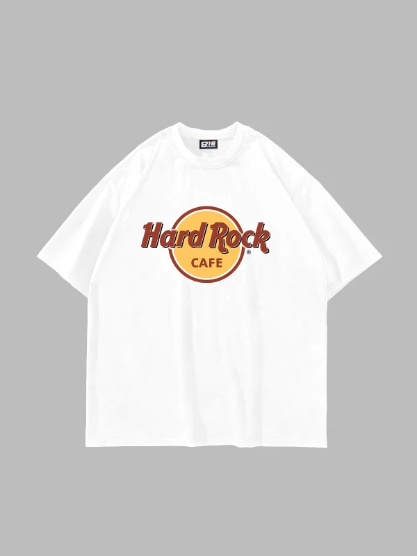 Hard Rock Baskılı Oversize Unisex Beyaz Tshirt