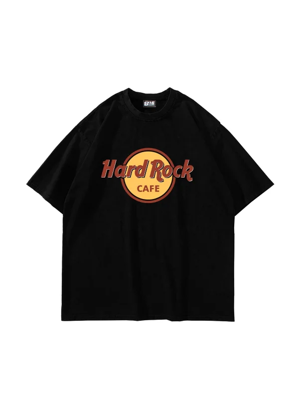 Hard Rock Baskılı Oversize Unisex Siyah Tshirt