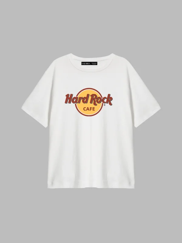Hard Rock Baskılı Relaxed Fit Beyaz Kadın Tshirt