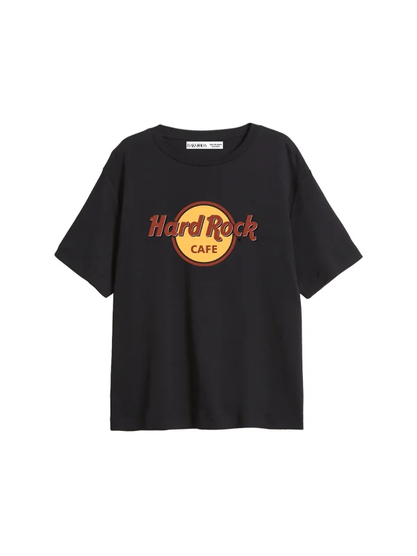 Hard Rock Baskılı Relaxed Fit Siyah Kadın Tshirt