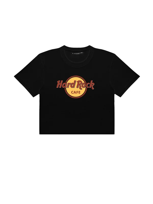 Hard Rock Baskılı Siyah Crop Top