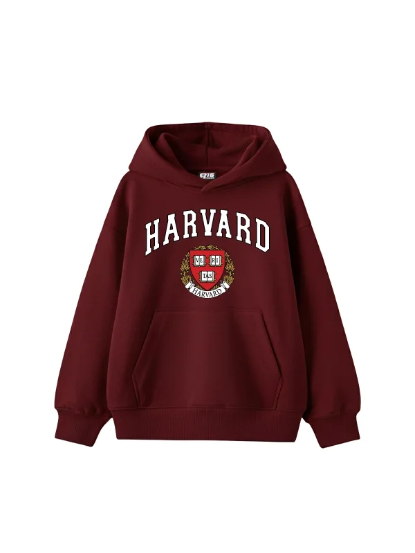 Harvard Baskılı Oversize Unisex Bordo Hoodie
