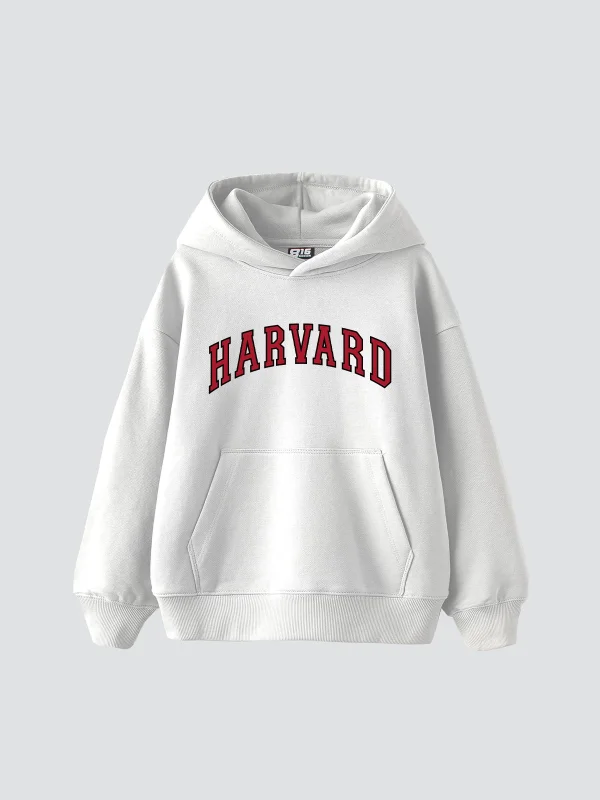 Harvard V2 Baskılı Oversize Unisex Beyaz Hoodie