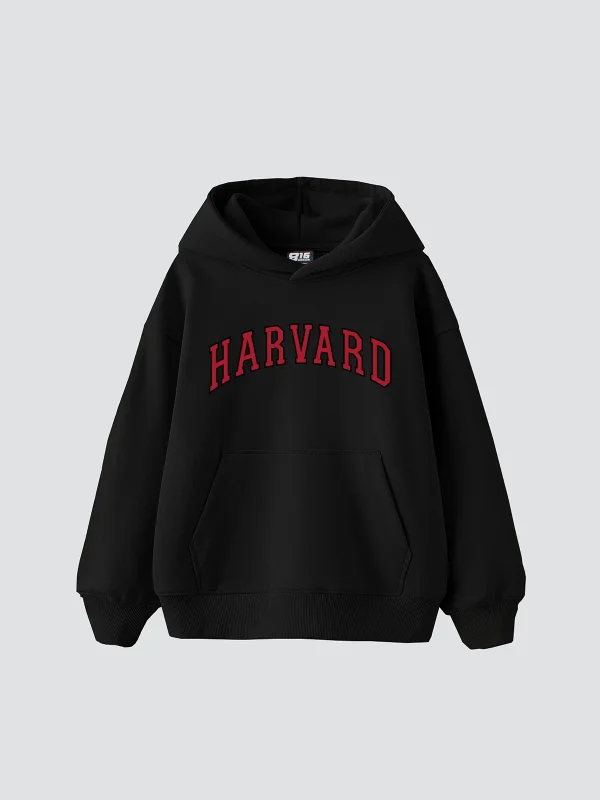 Harvard V2 Baskılı Oversize Unisex Siyah Hoodie