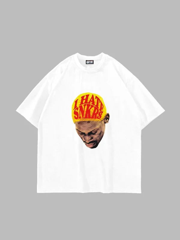 Hate Snkrs Baskılı Oversize Unisex Beyaz Tshirt