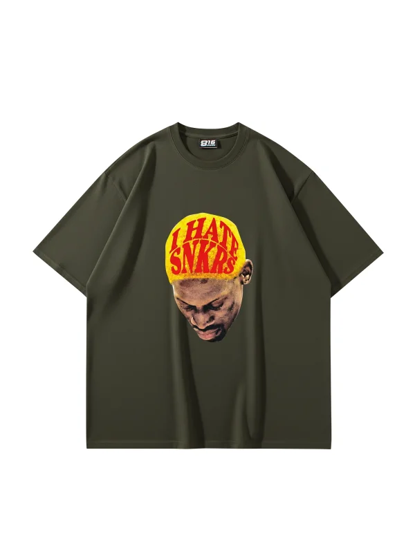 Hate Snkrs Baskılı Oversize Unisex Haki Tshirt