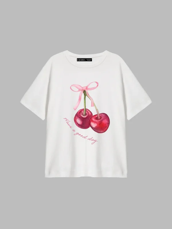 Have a Good Day Baskılı Relaxed Fit Beyaz Kadın Tshirt