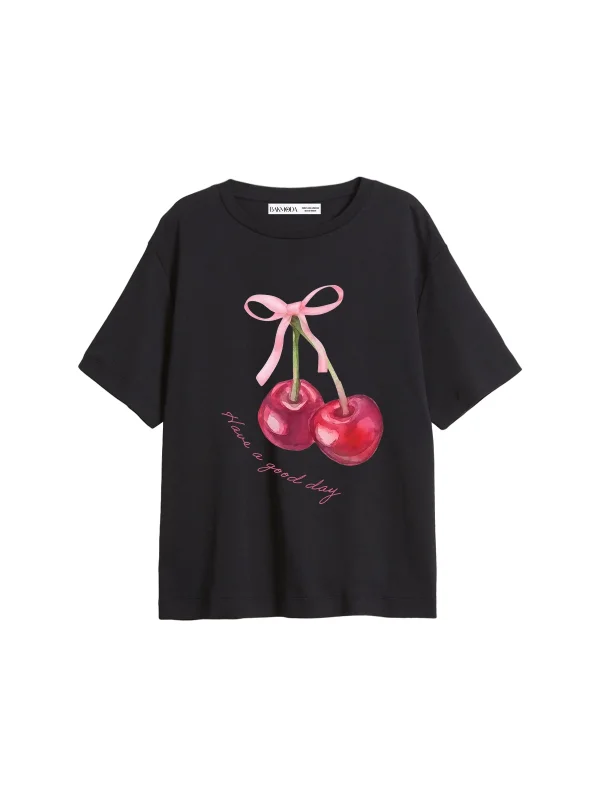 Have a Good Day Baskılı Relaxed Fit Siyah Kadın Tshirt