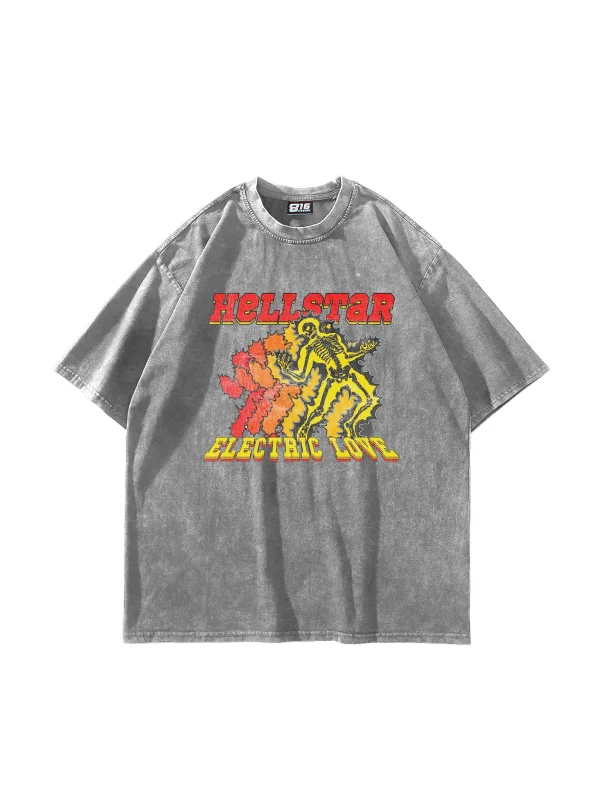 Hellstar Baskılı Yıkamalı Beyaz Oversize Tshirt