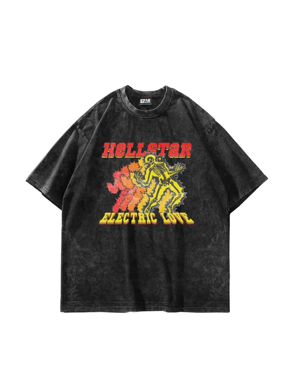 Hellstar Baskılı Yıkamalı Siyah Oversize Tshirt
