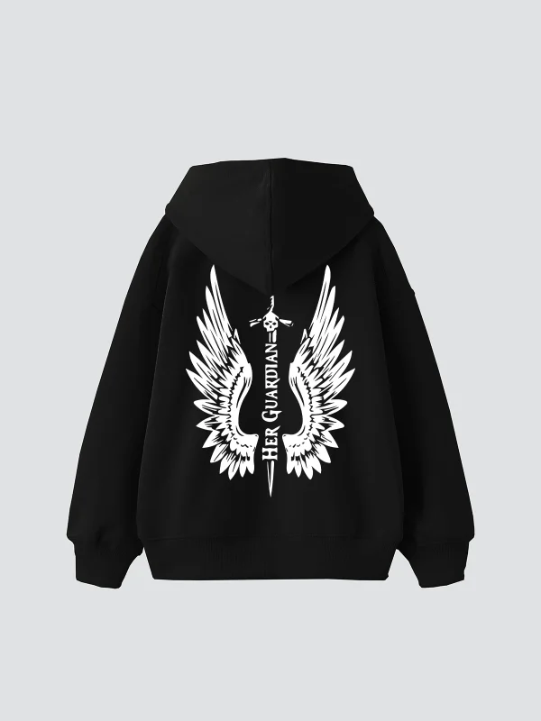 Her Guardıan Baskılı Oversize Unisex Siyah Hoodie