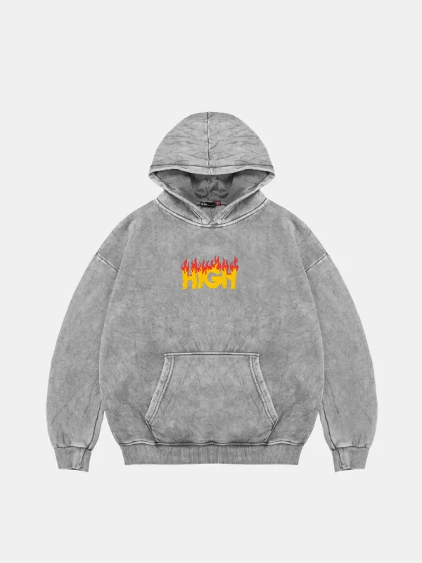 High Baskılı Oversize Unisex Premium Yıkamalı Beyaz Hoodie