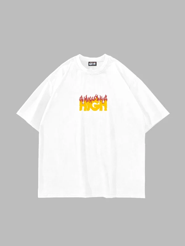 High Beyaz Oversize Unisex Tshirt