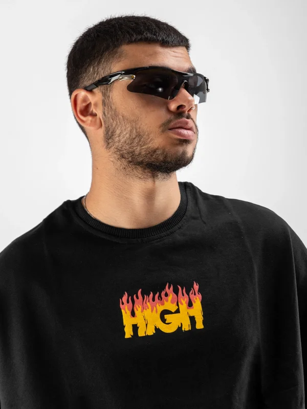 High Siyah Oversize Unisex Tshirt