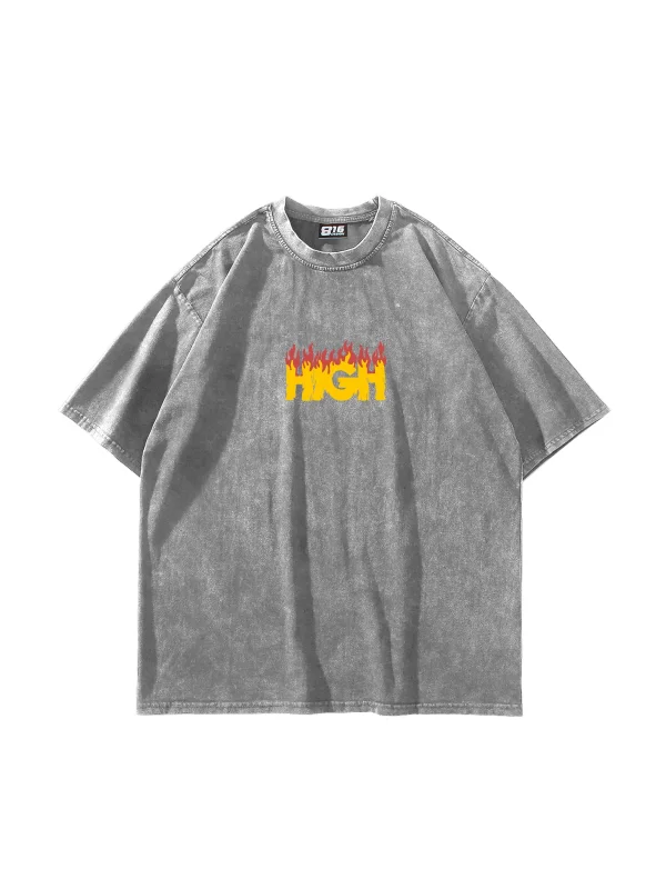 High Yıkamalı Beyaz Oversize Unisex Tshirt