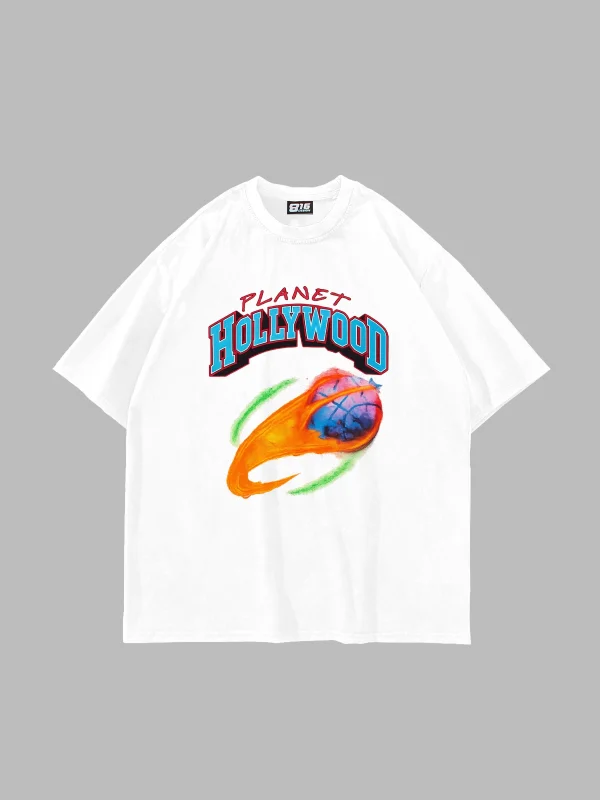 Hollywood Planet Baskılı Oversize Unisex Beyaz Tshirt