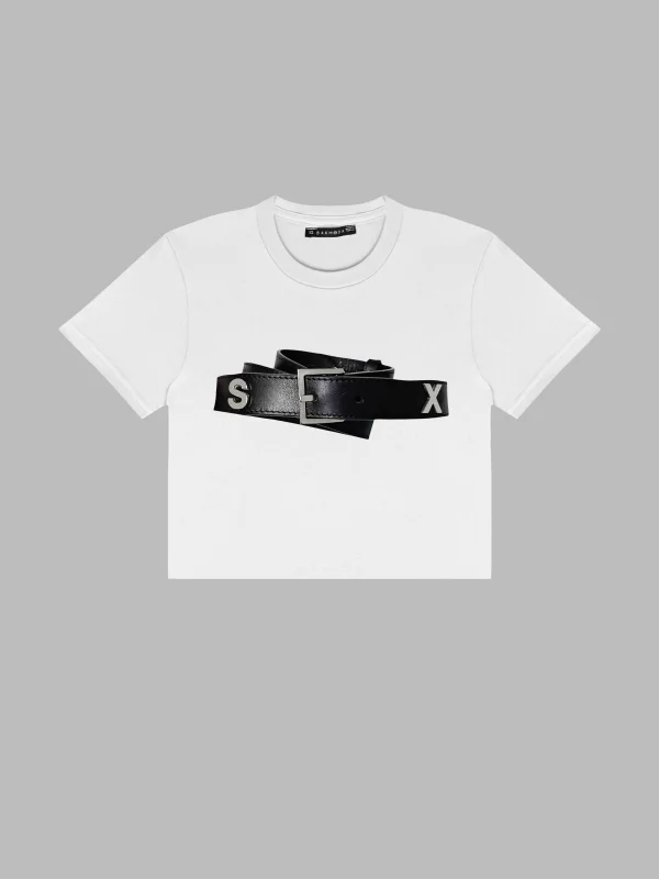 Hot Belt Baskılı Beyaz Crop Top