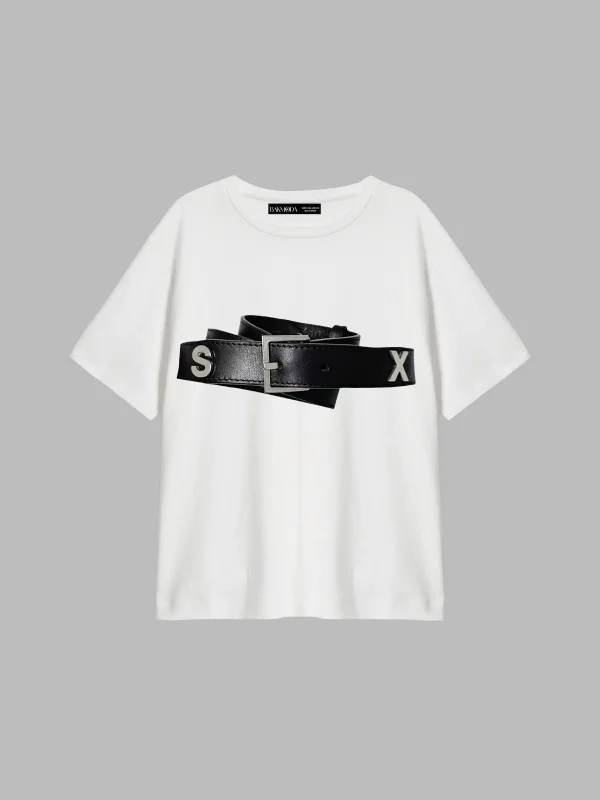 Hot Belt Baskılı Relaxed Fit Beyaz Kadın Tshirt