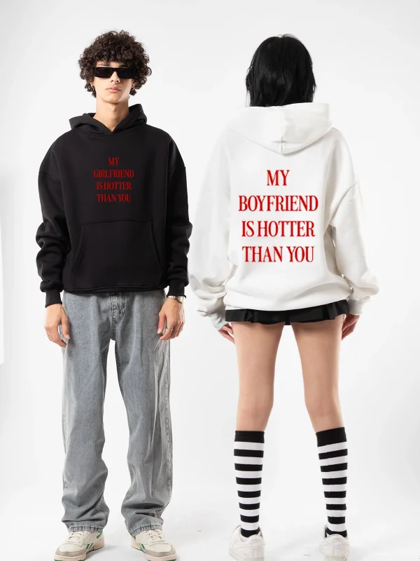 Hot Boyfriend Baskılı Oversize Unisex Beyaz Hoodie