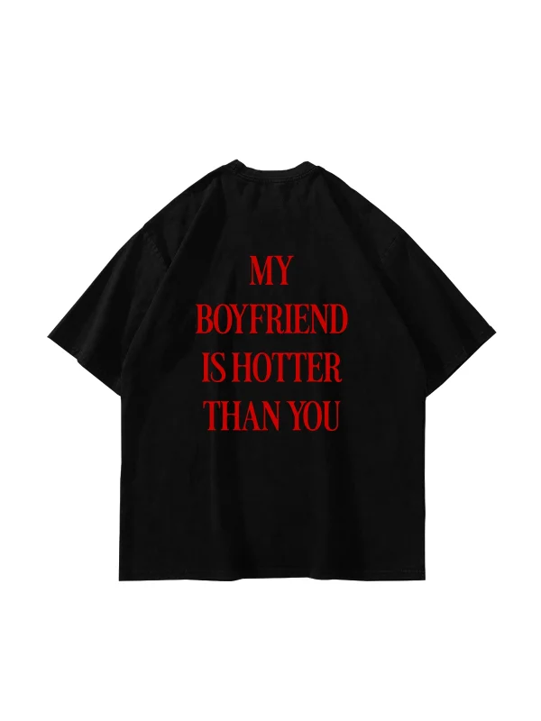 Hot Boyfriend Baskılı Oversize Unisex Siyah Tshirt