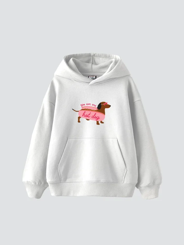 Hot Dog Baskılı Oversize Unisex Beyaz Hoodie