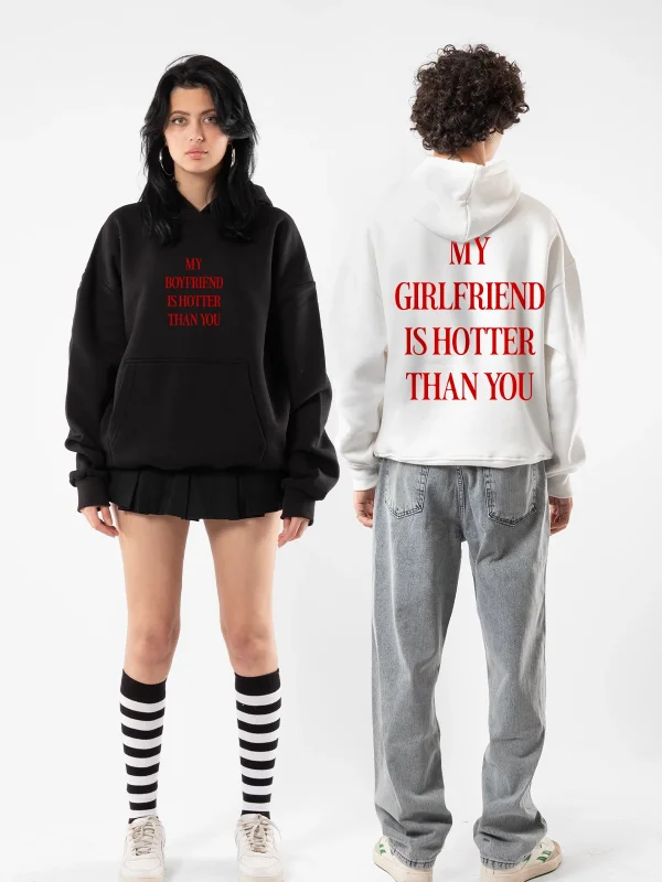 Hot Girlfriend Baskılı Oversize Unisex Beyaz Hoodie