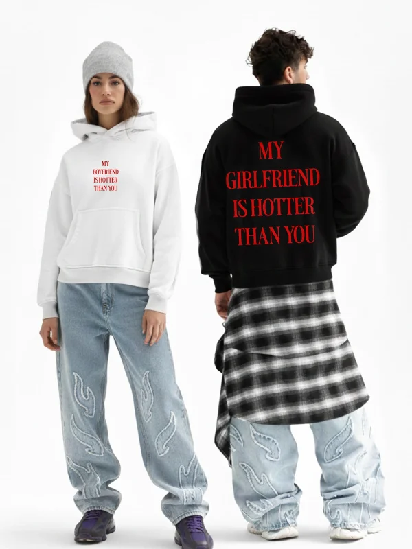 Hot Girlfriend Baskılı Oversize Unisex Siyah Hoodie