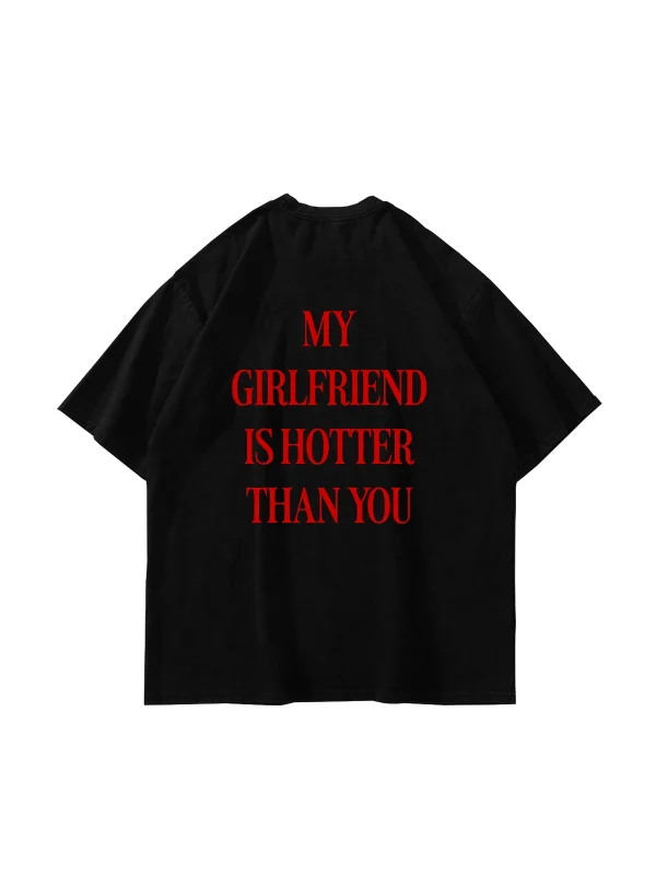Hot Girlfriend Baskılı Oversize Unisex Siyah Tshirt