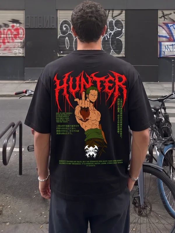 Hunter Baskılı Siyah Oversize Tshirt