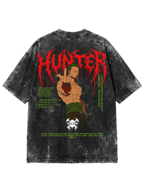 Hunter Baskılı Yıkamalı Siyah Oversize Tshirt
