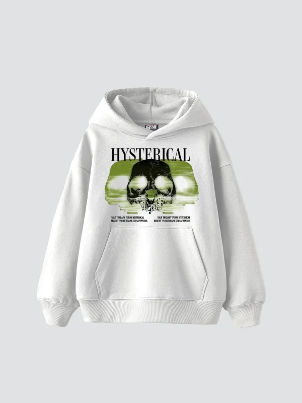 Hysterıcal Baskılı Oversize Unisex Beyaz Hoodie