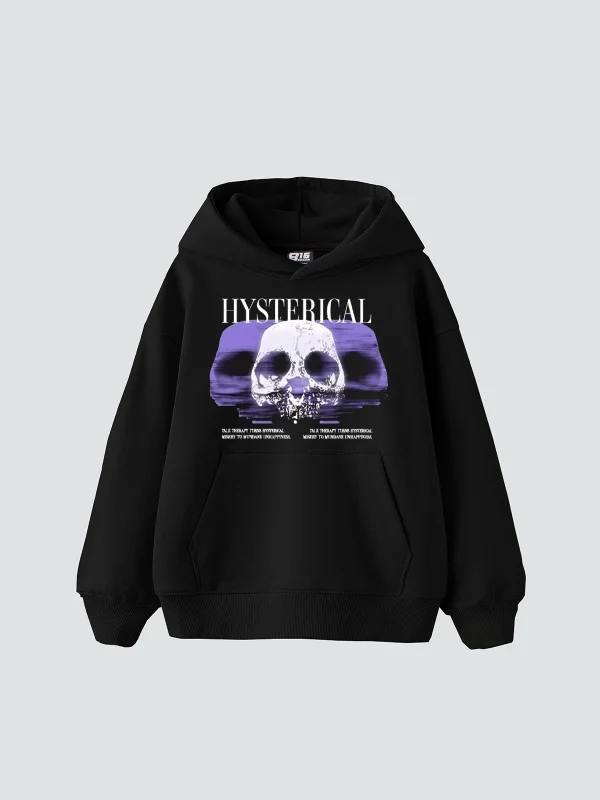 Hysterıcal Baskılı Oversize Unisex Siyah Hoodie