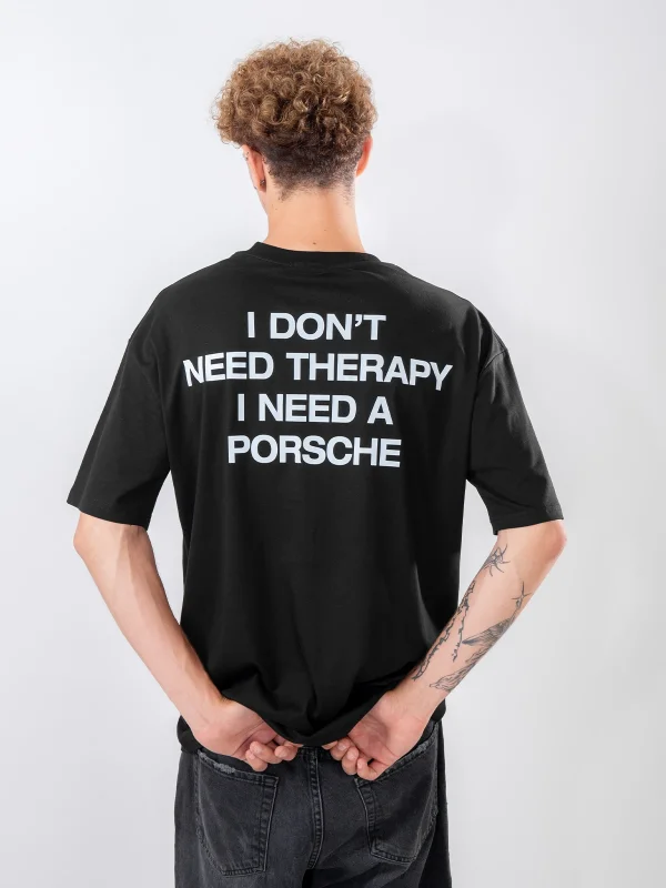 I Dont Need Therapy Sırt Baskılı Siyah Oversize Tshirt