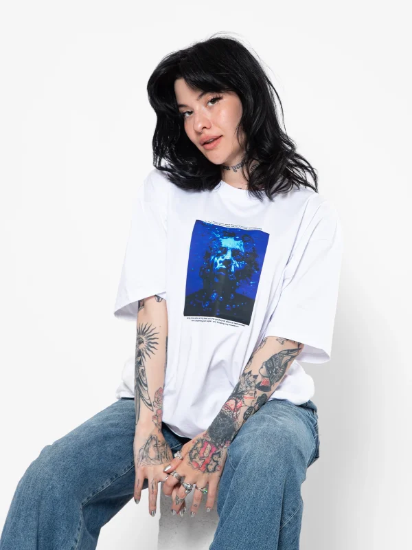 I Love Deep Baskılı Oversize Unisex Beyaz Tshirt