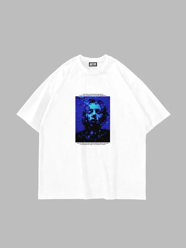 I Love Deep Baskılı Oversize Unisex Beyaz Tshirt