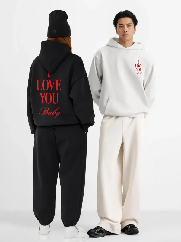 I Love You Baby Baskılı Oversize Unisex Siyah Hoodie
