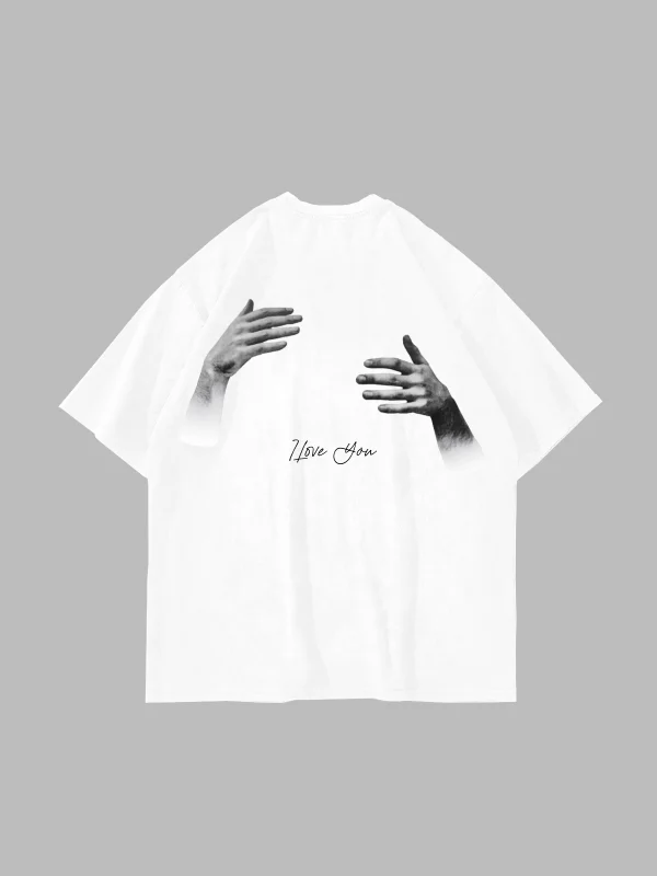I Love You Baskılı Oversize Unisex Beyaz Tshirt